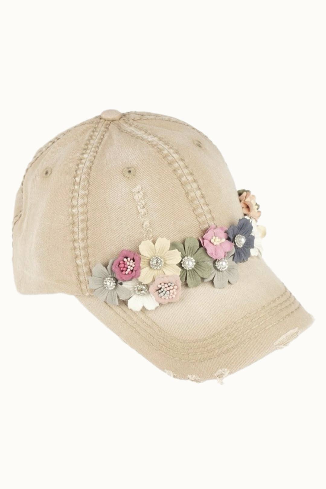 Floral Bouquet Bejeweled Bling Glitz Cap, Adjustable