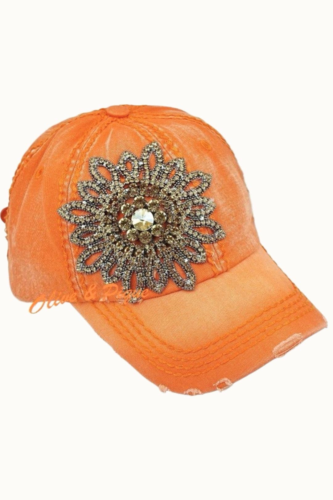 Sunflower Bejeweled Glitz Distressed Cap, Adjsutable