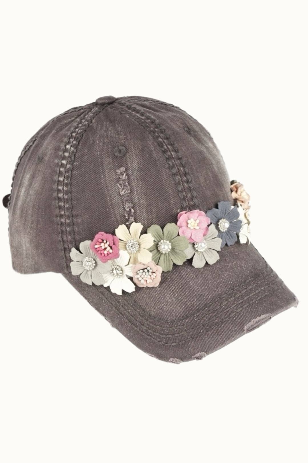 Floral Bouquet Bejeweled Bling Glitz Cap, Adjustable