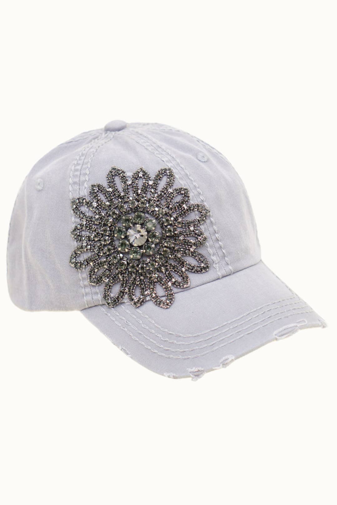 Sunflower Bejeweled Glitz Distressed Cap, Adjsutable
