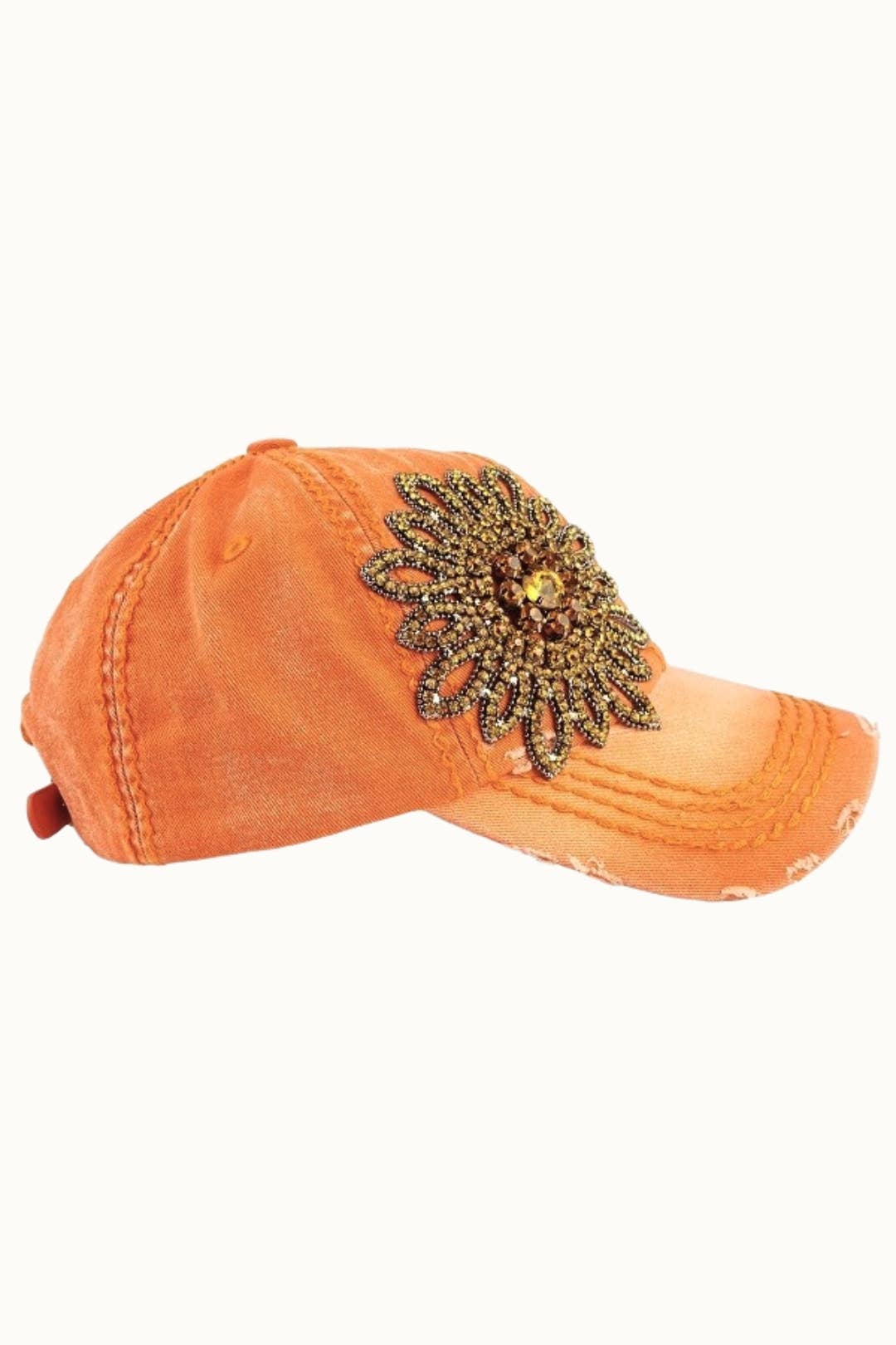 Sunflower Bejeweled Glitz Distressed Cap, Adjsutable