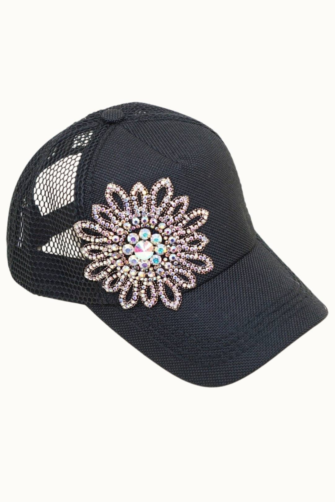 Sunflower Bejeweled Glitz Trucker Cap, Adjustable