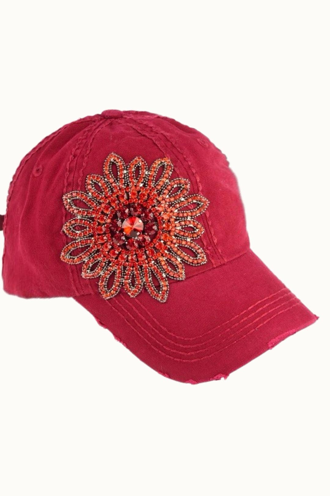 Sunflower Bejeweled Glitz Distressed Cap, Adjsutable