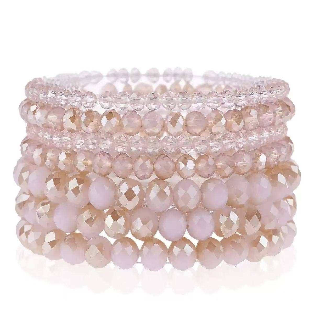 Cute Light Pink Stackable Bracelets for Women ( Set of 7)