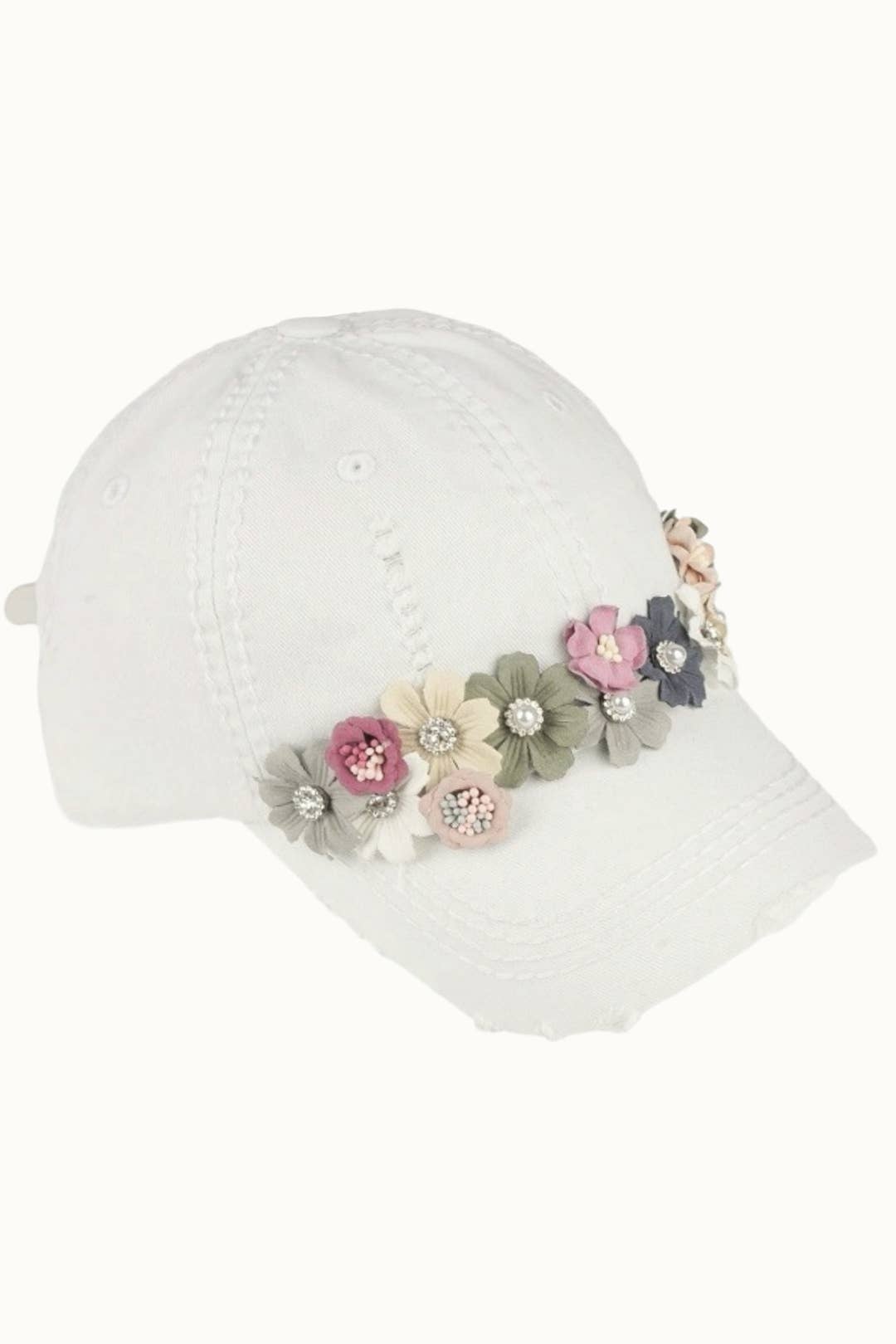 Floral Bouquet Bejeweled Bling Glitz Cap, Adjustable