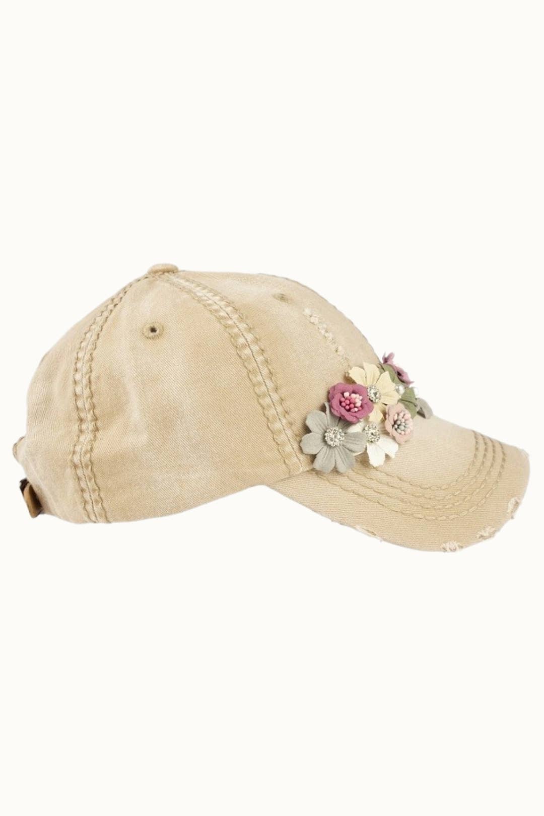 Floral Bouquet Bejeweled Bling Glitz Cap, Adjustable