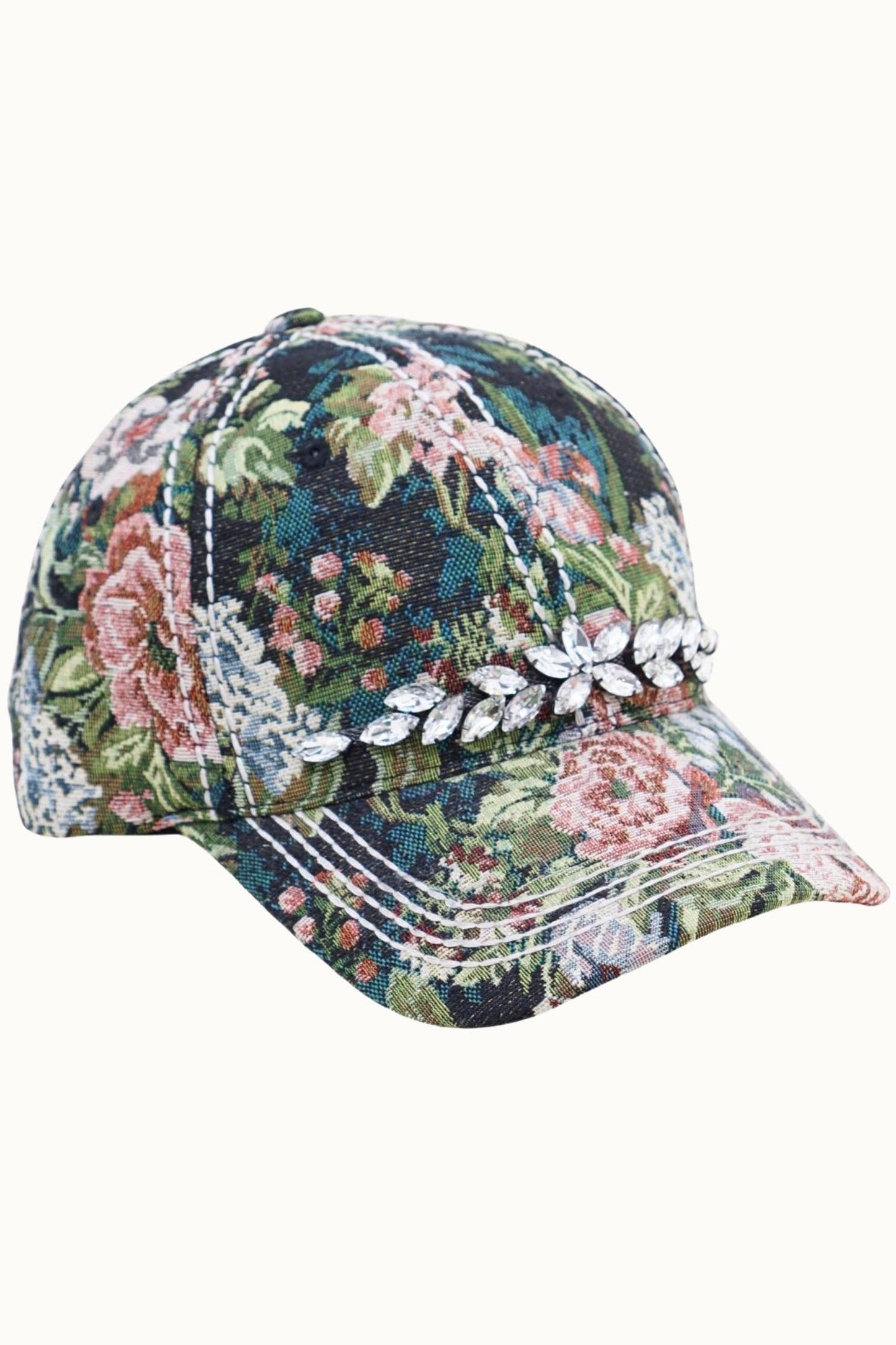 Floral Tapestry Cap with Bling Glitz Detail, Adjustable