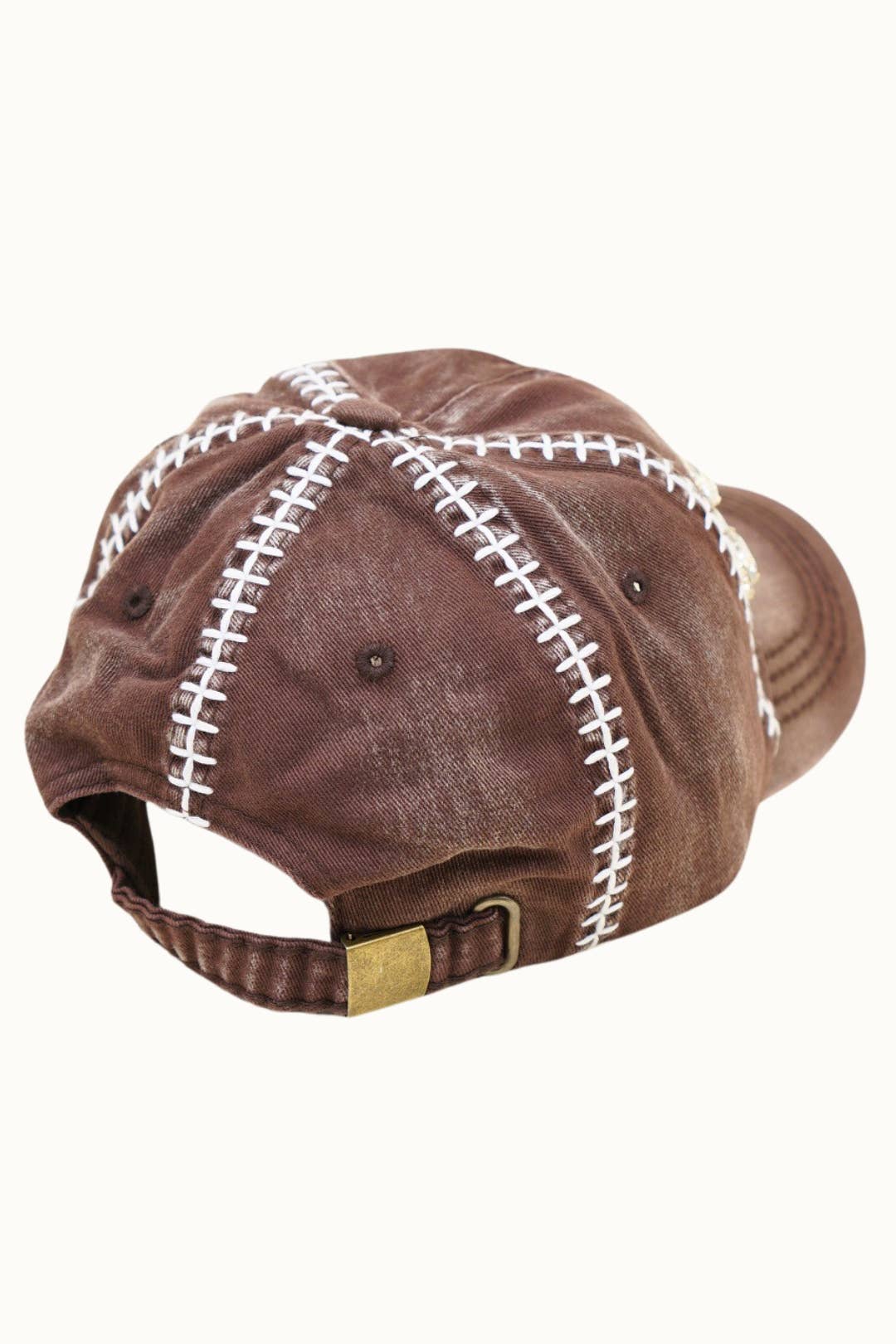 Floral Vine Bejeweled Glitz Football Themed Cap, Adjustable