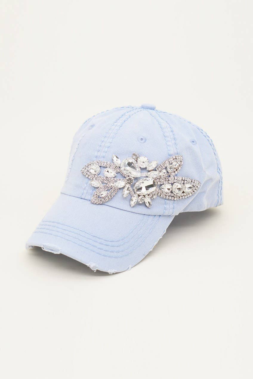 Floral Bejeweled Bling Glitz Cap, Adjustable
