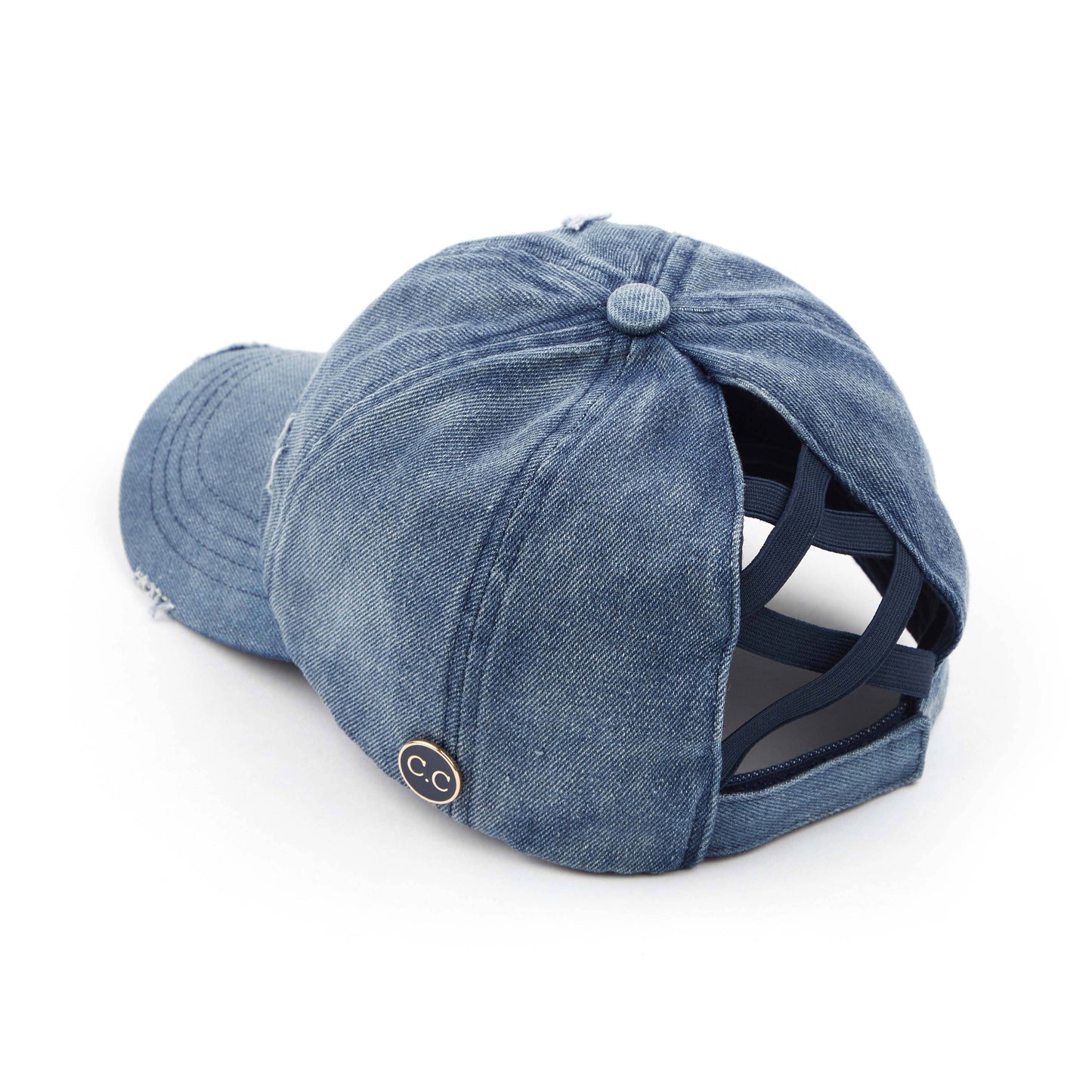 C.C Washed Denim Criss-Cross Pony Cap