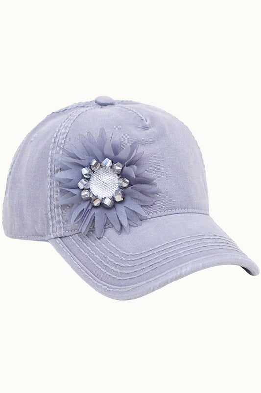 Floral Bejeweled Bling Glitz Cap, Adjustable