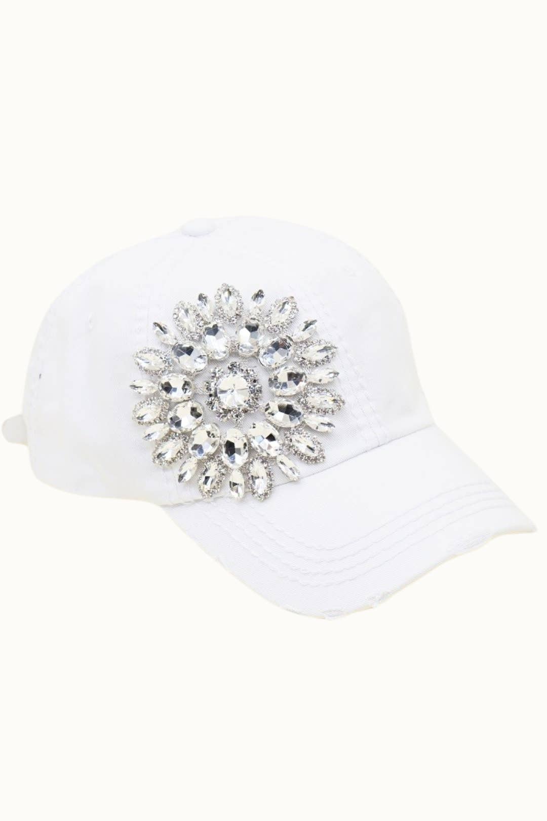 Sunflower Bejeweled Glitz Distressed Cap, Adjustable