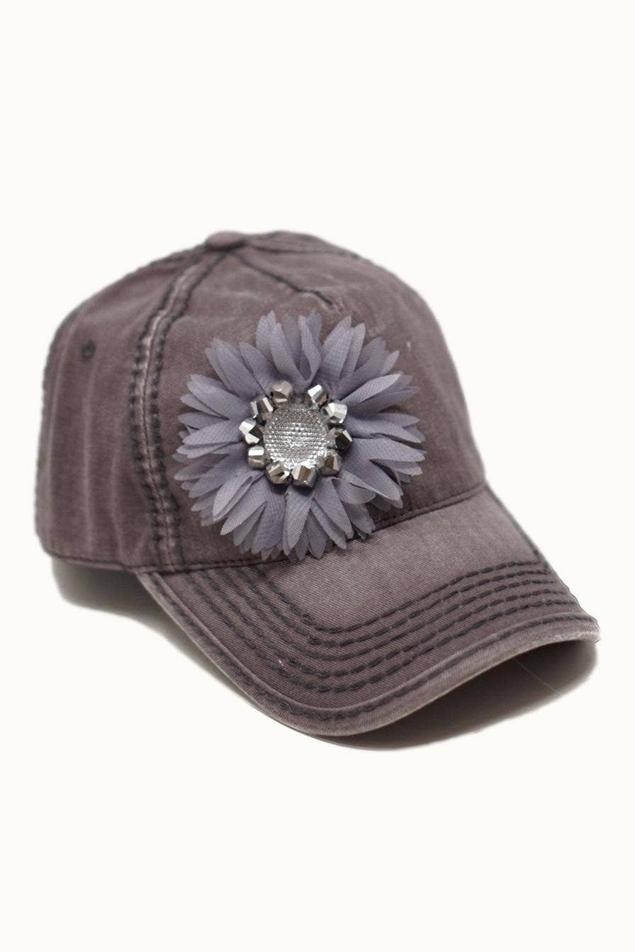 Floral Bejeweled Bling Glitz Cap, Adjustable