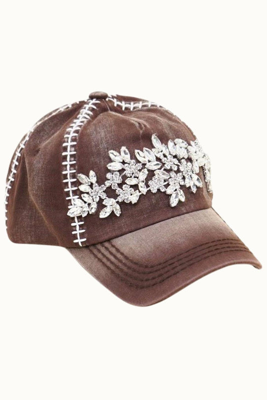 Floral Vine Bejeweled Glitz Football Themed Cap, Adjustable