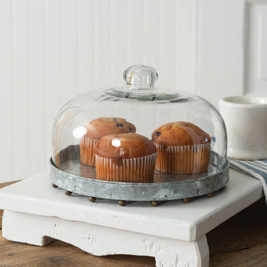 Glass Dessert Cloche with Beaded Base