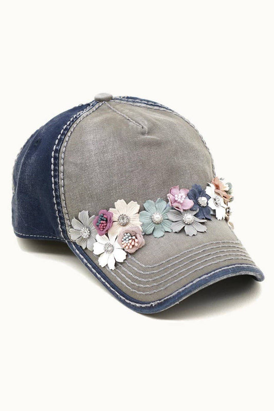 Floral Glitz Two-Toned Cap, Contrast Stitching, Adjustable