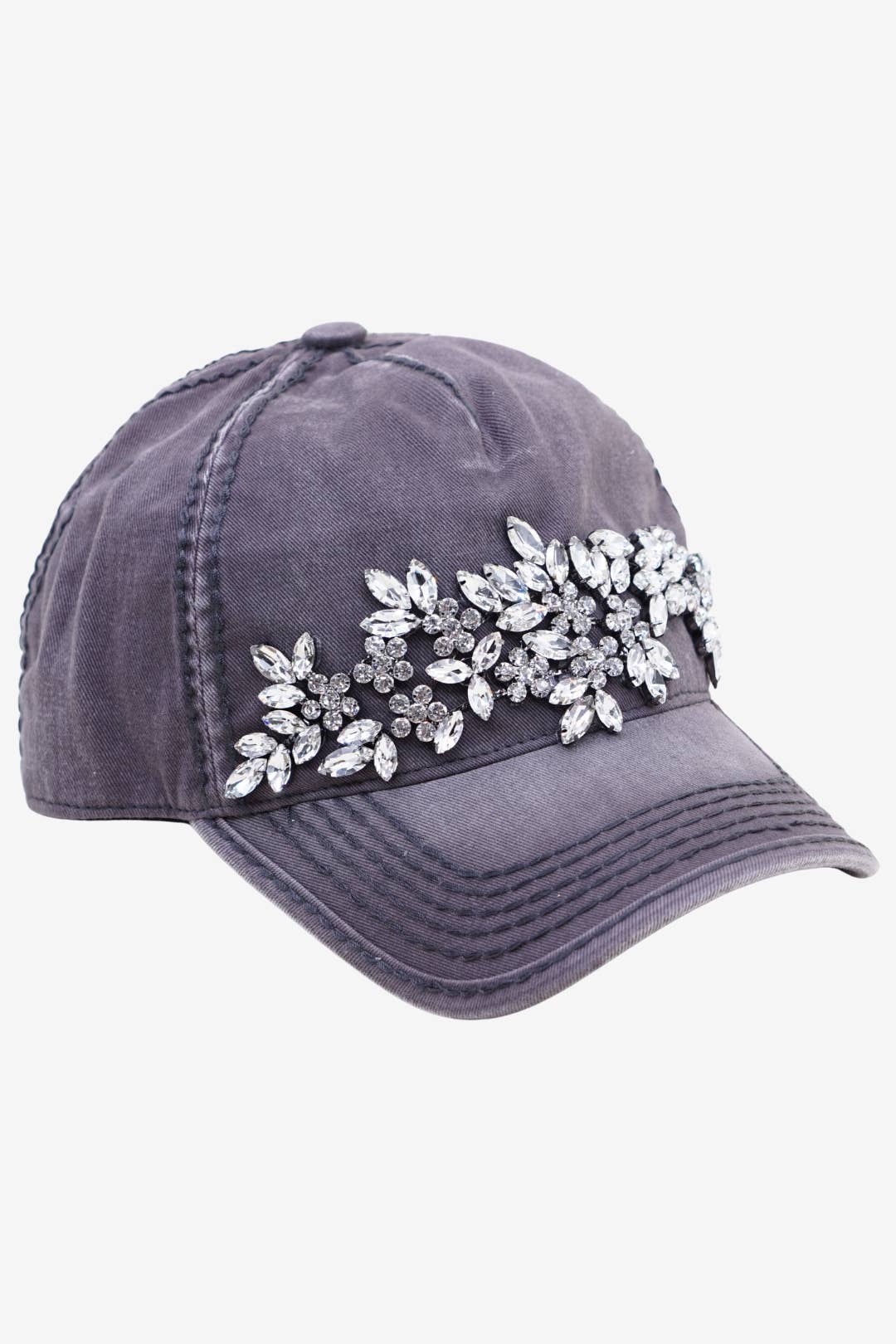 Floral Vine Bejeweled Glitz Ponytail Cap, Adjustable
