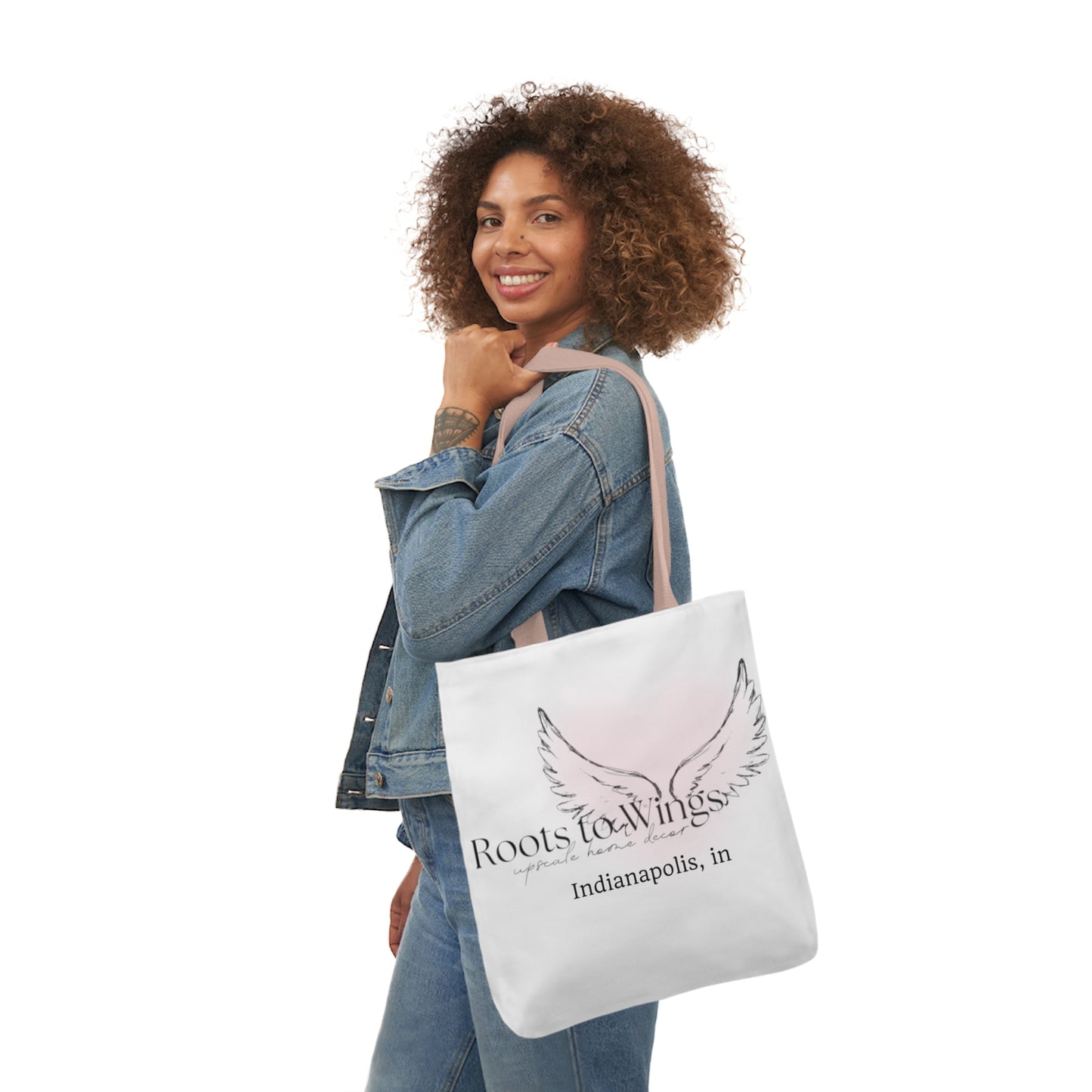 Roots to Wings Signature Logo Canvas Tote Bag, Black Strap