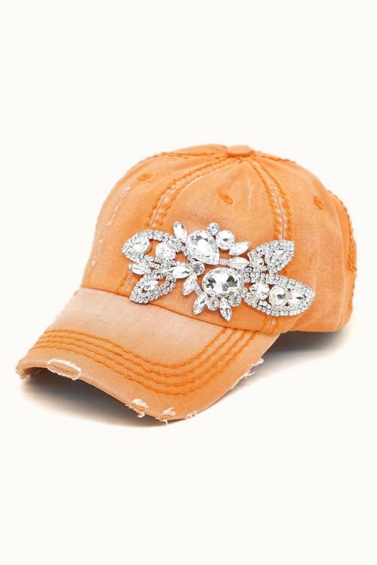 Floral Bejeweled Bling Glitz Cap, Adjustable