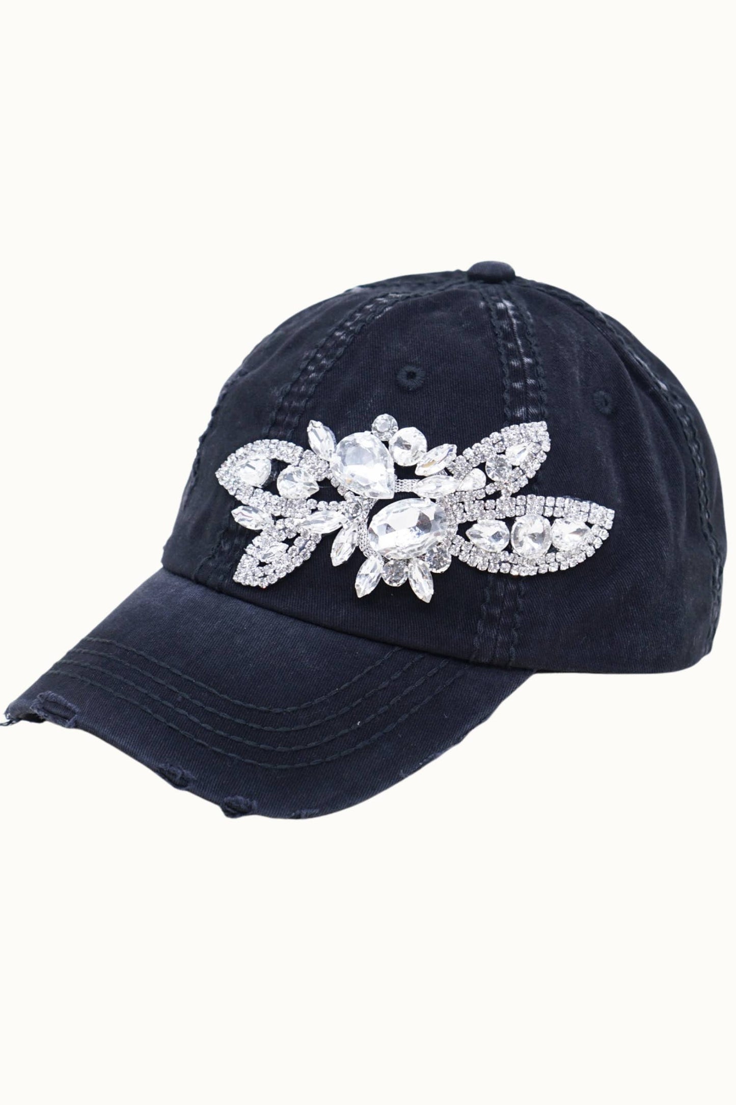 Floral Bejeweled Bling Glitz Cap, Adjustable