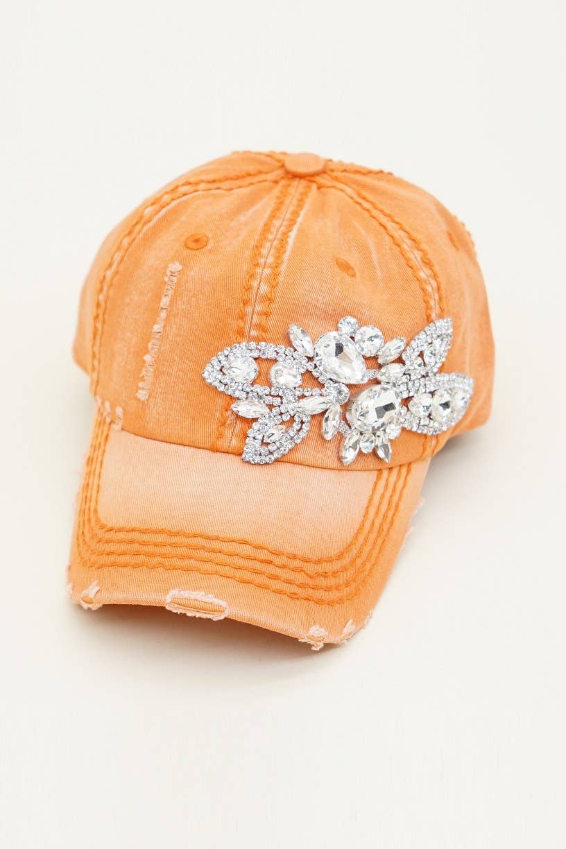 Floral Bejeweled Bling Glitz Cap, Adjustable