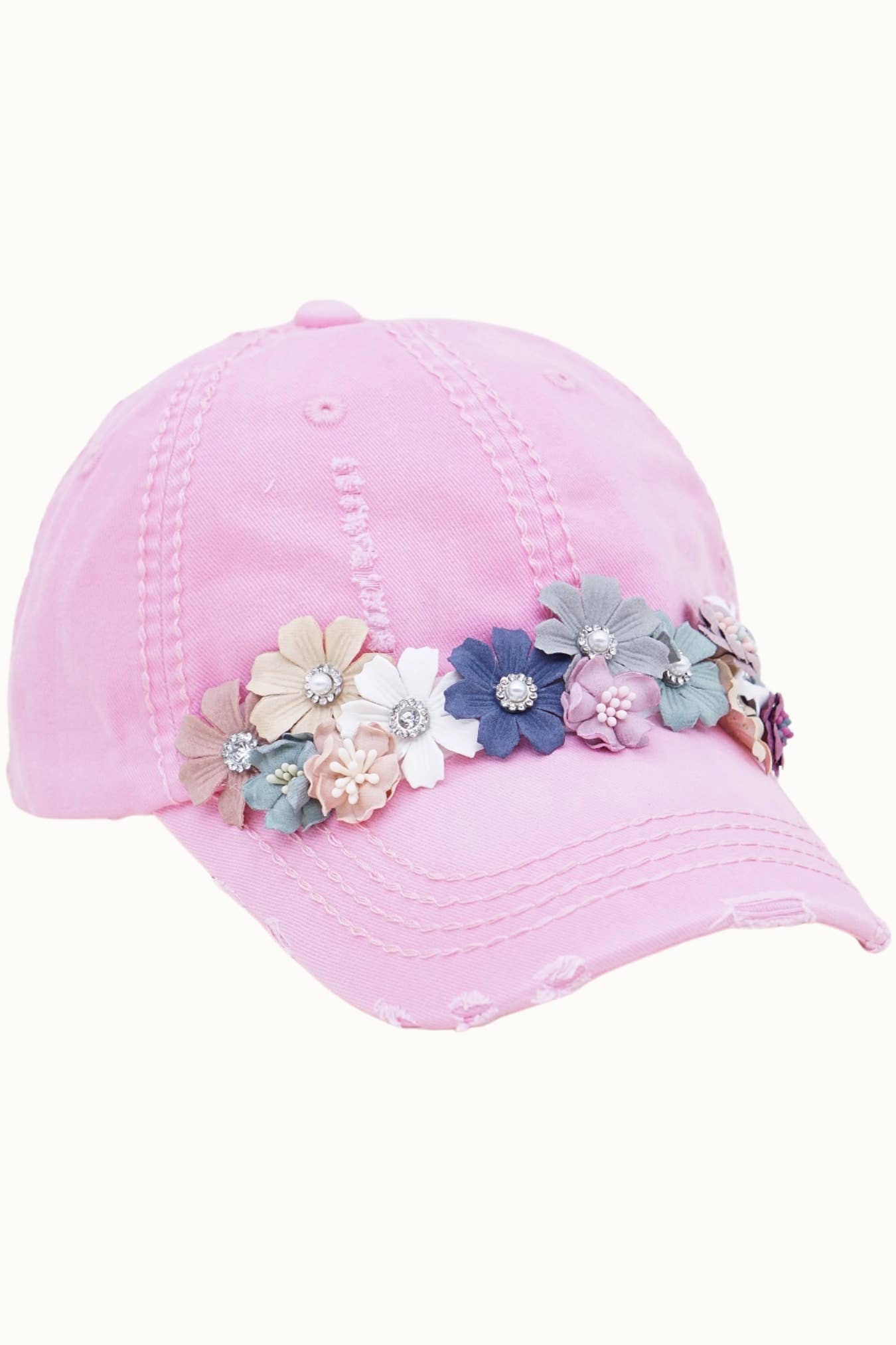 Floral Bouquet Bejeweled Bling Glitz Cap, Adjustable