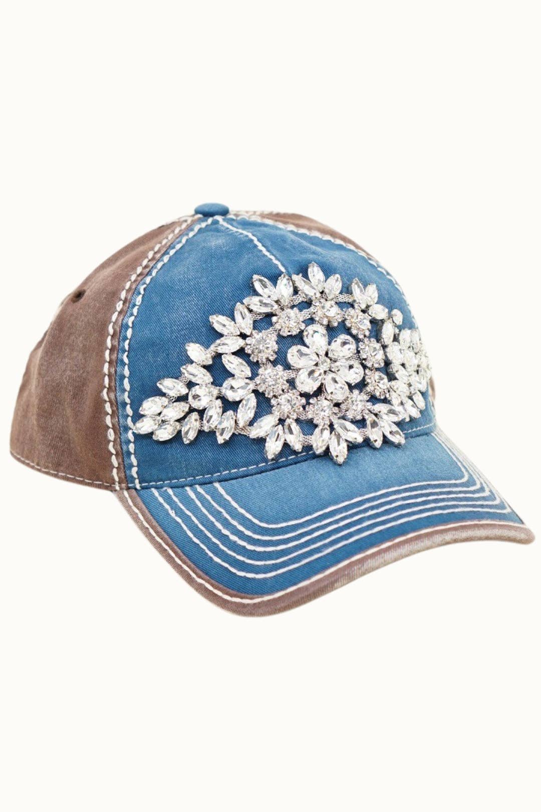 Diamond Bejeweled Bling Glitz Two-Toned Cap, Adjustable