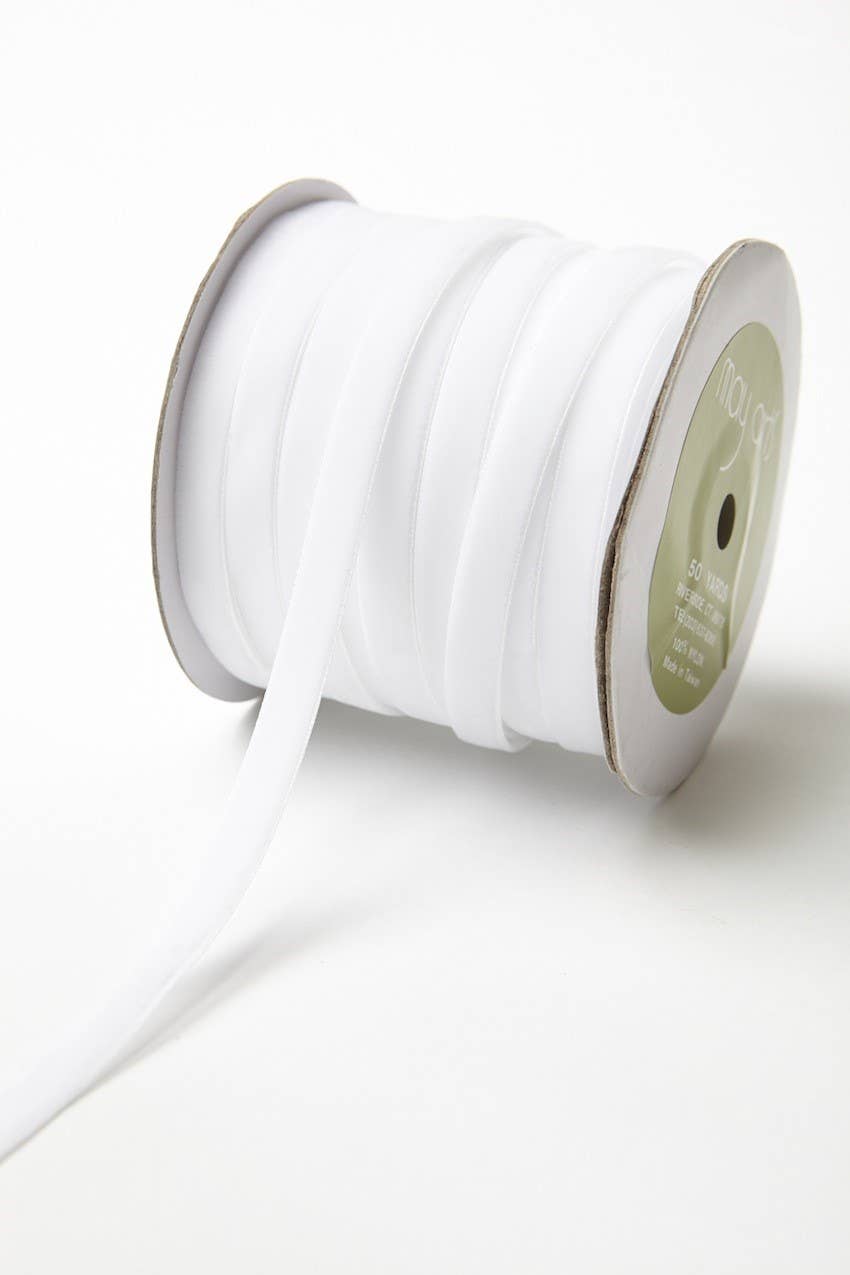 3/8" White Classic Woven Velvet Ribbon