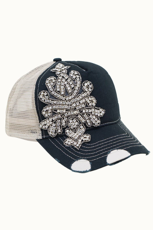 Chandelier Bejeweled Bling Glitz Two-Toned Trucker Cap, Adjustable