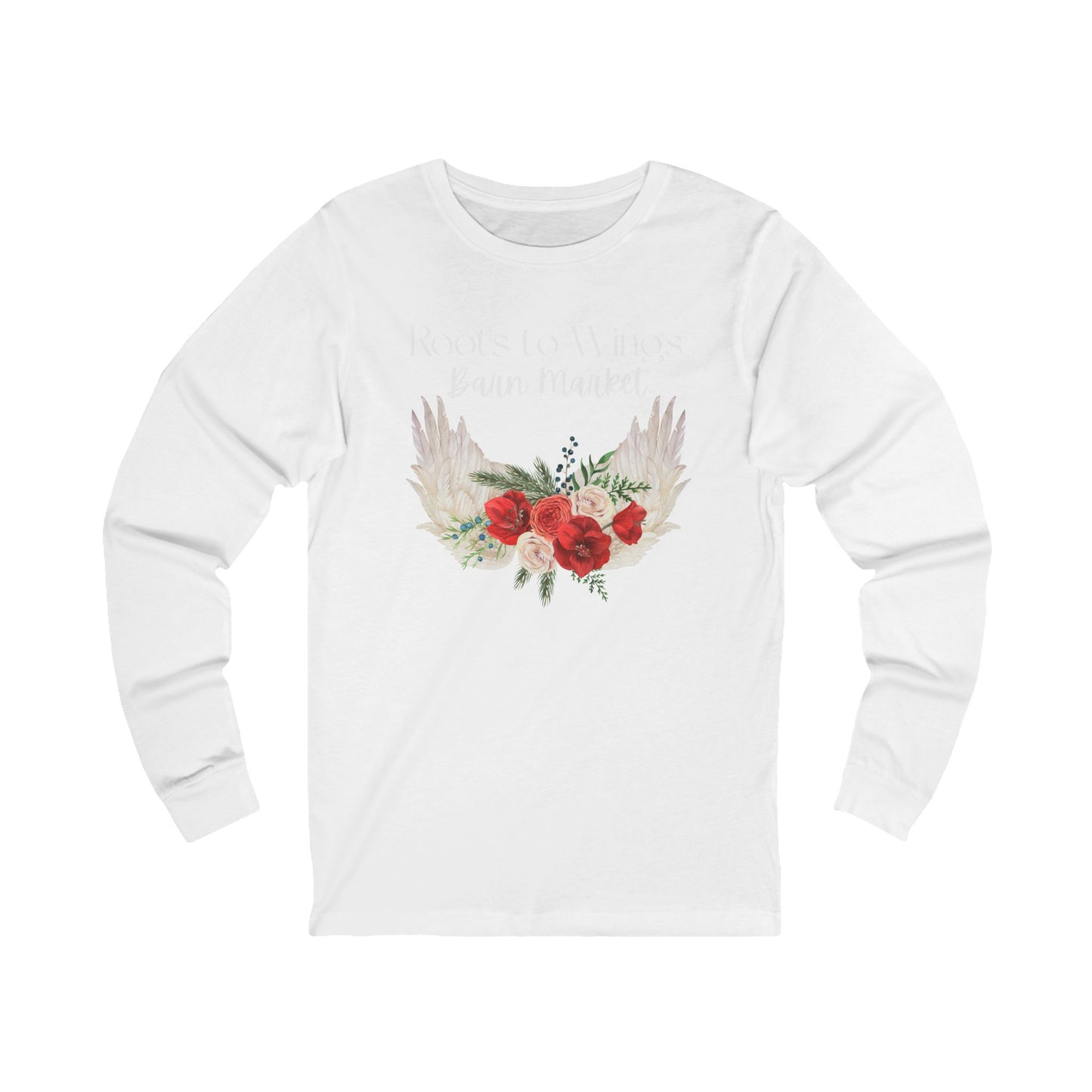 Floral Angel Wings Long Sleeve Tee — 'Love Lingers' Romantic Graphic Shirt