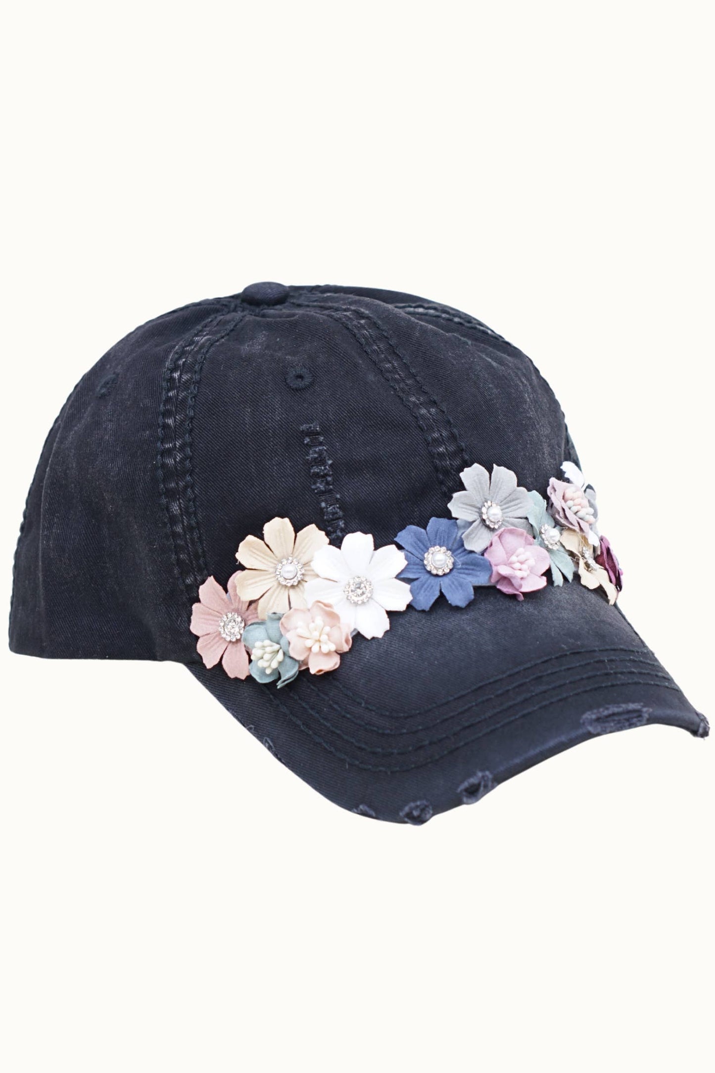 Floral Bouquet Bejeweled Bling Glitz Cap, Adjustable
