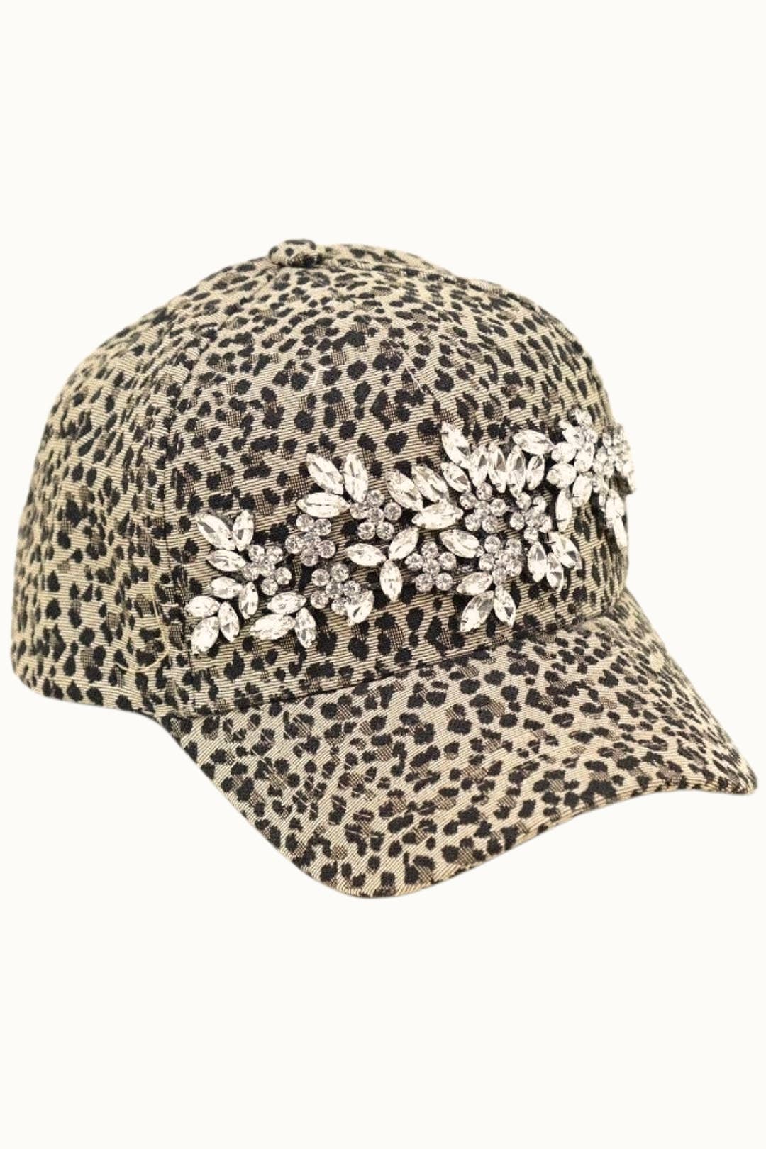 Bejeweled Bling Glitz Leopard Cap, Adjustable