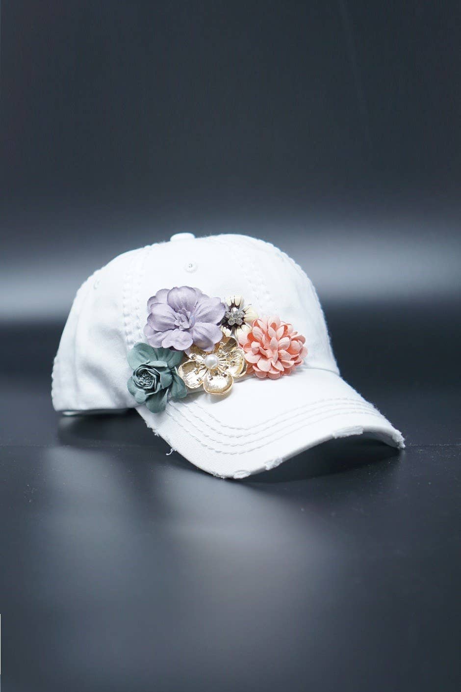 Floral Bouquet Bejeweled Bling Glitz Cap, Adjustable