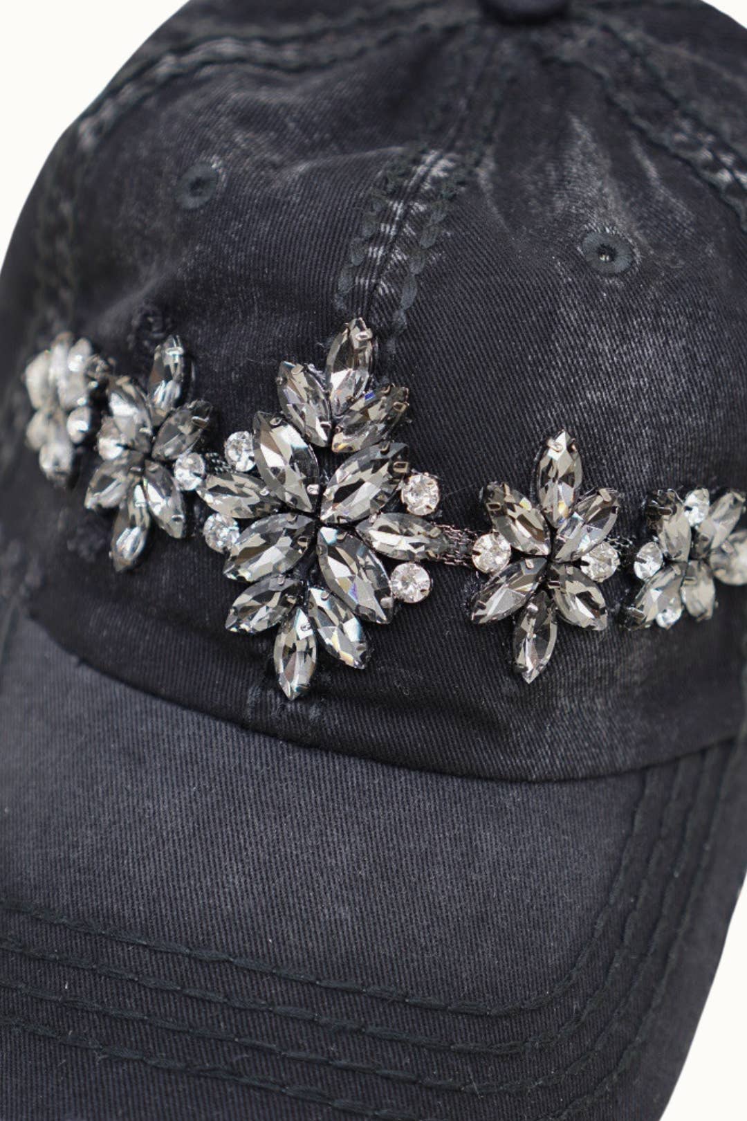 Bejeweled Bling Glitz Distressed Cap, Adjustable