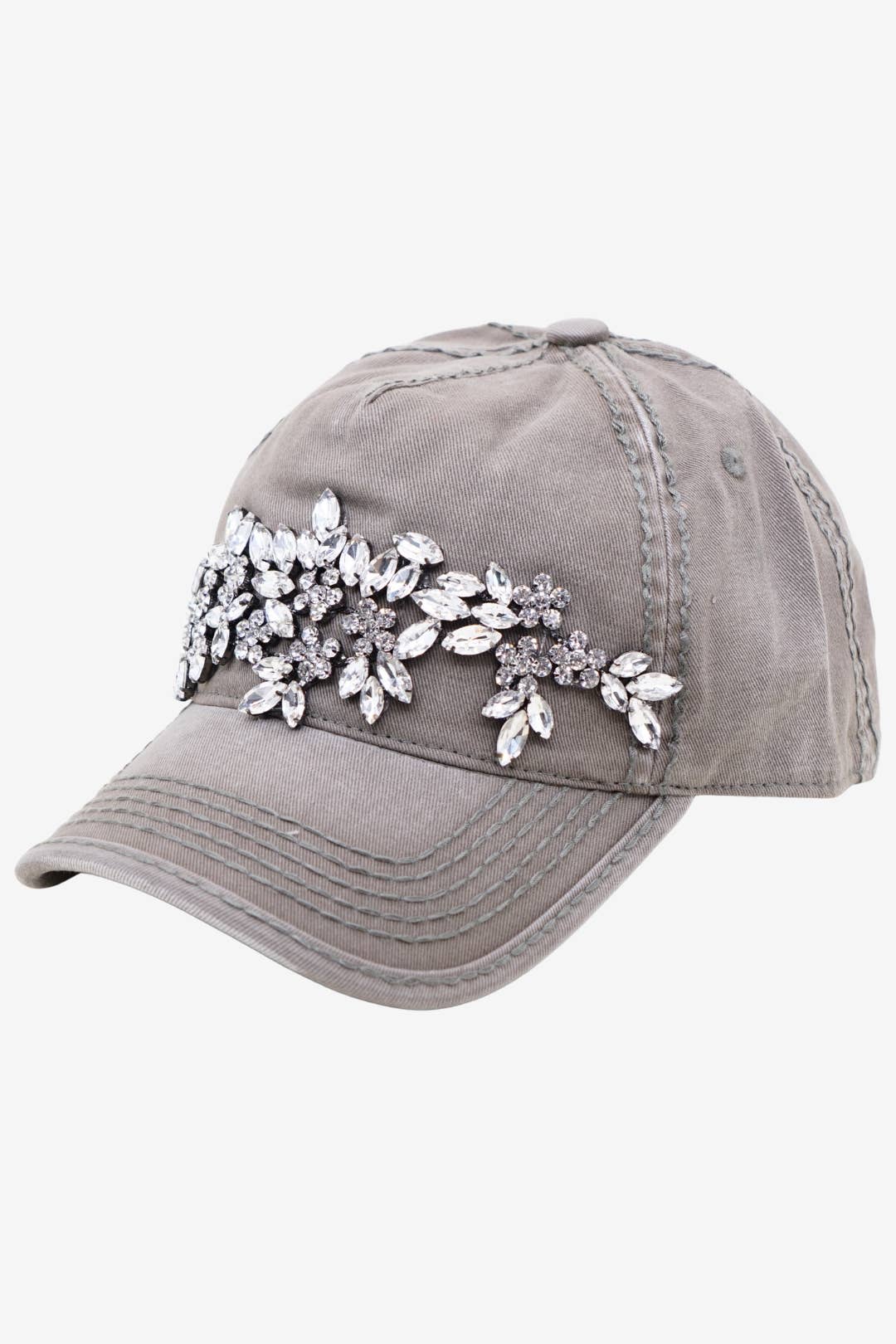 Floral Vine Bejeweled Glitz Ponytail Cap, Adjustable