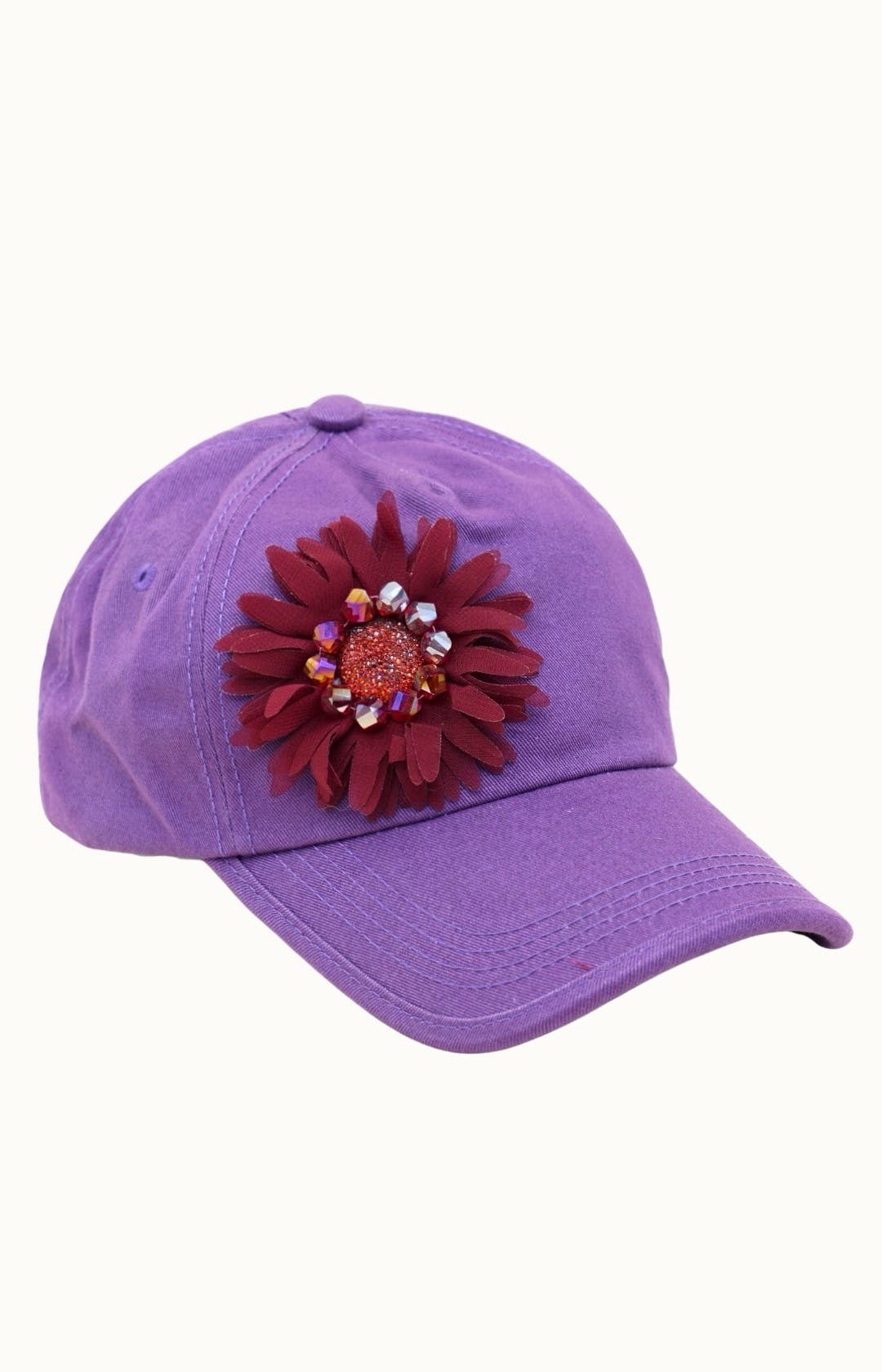 Floral Bejeweled Bling Glitz Cap, Adjustable