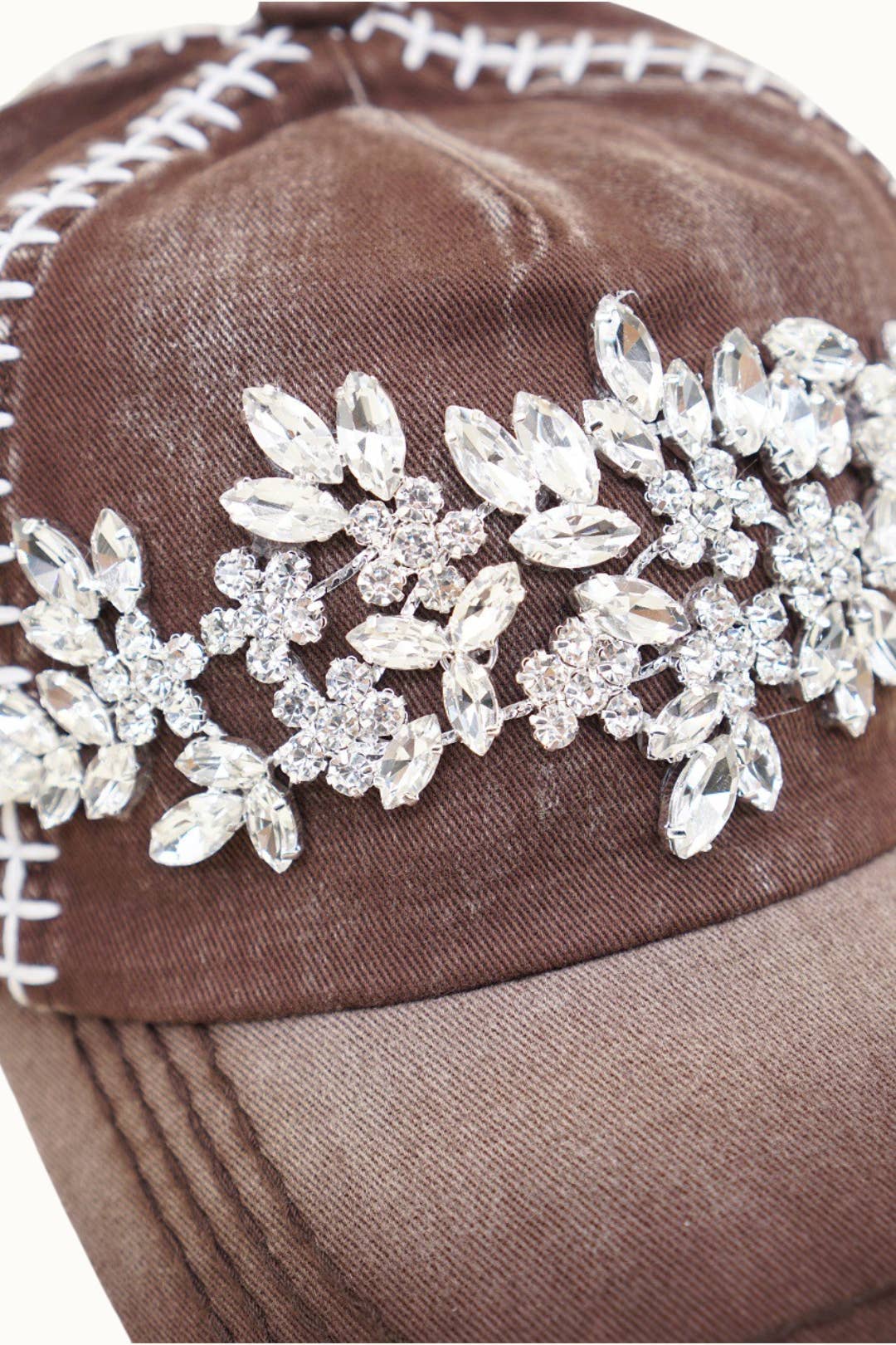 Floral Vine Bejeweled Glitz Football Themed Cap, Adjustable
