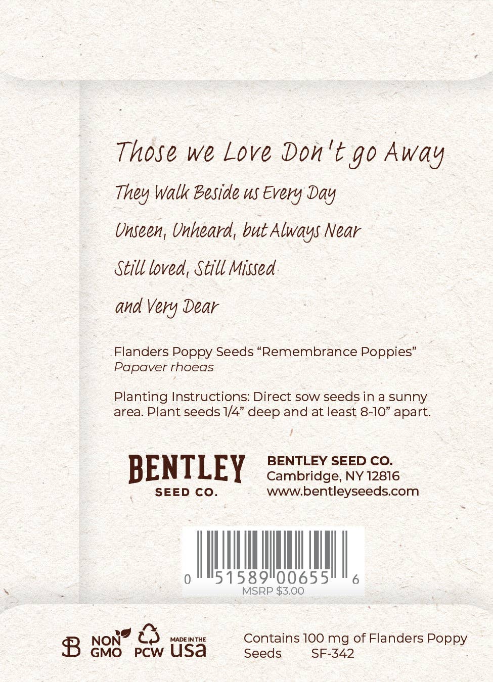 Memorial Cardinal - Flanders Poppy Seed Packets