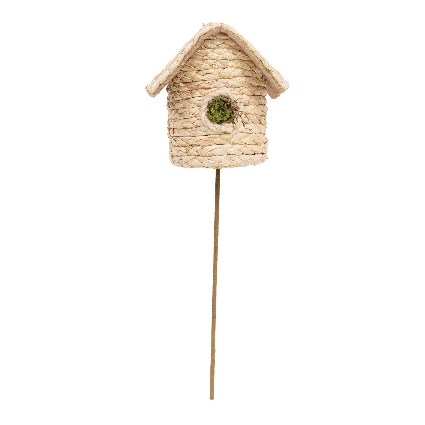 Natural Woven Seagrass Mossy Round Birdhouse Pick