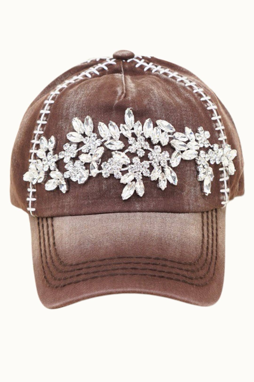 Floral Vine Bejeweled Glitz Football Themed Cap, Adjustable