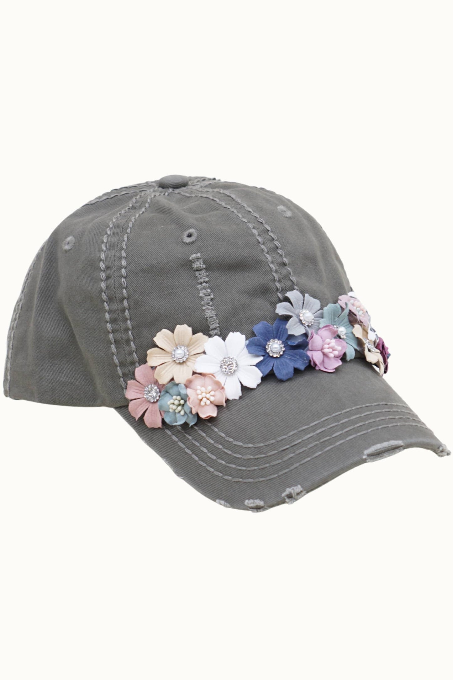 Floral Bouquet Bejeweled Bling Glitz Cap, Adjustable