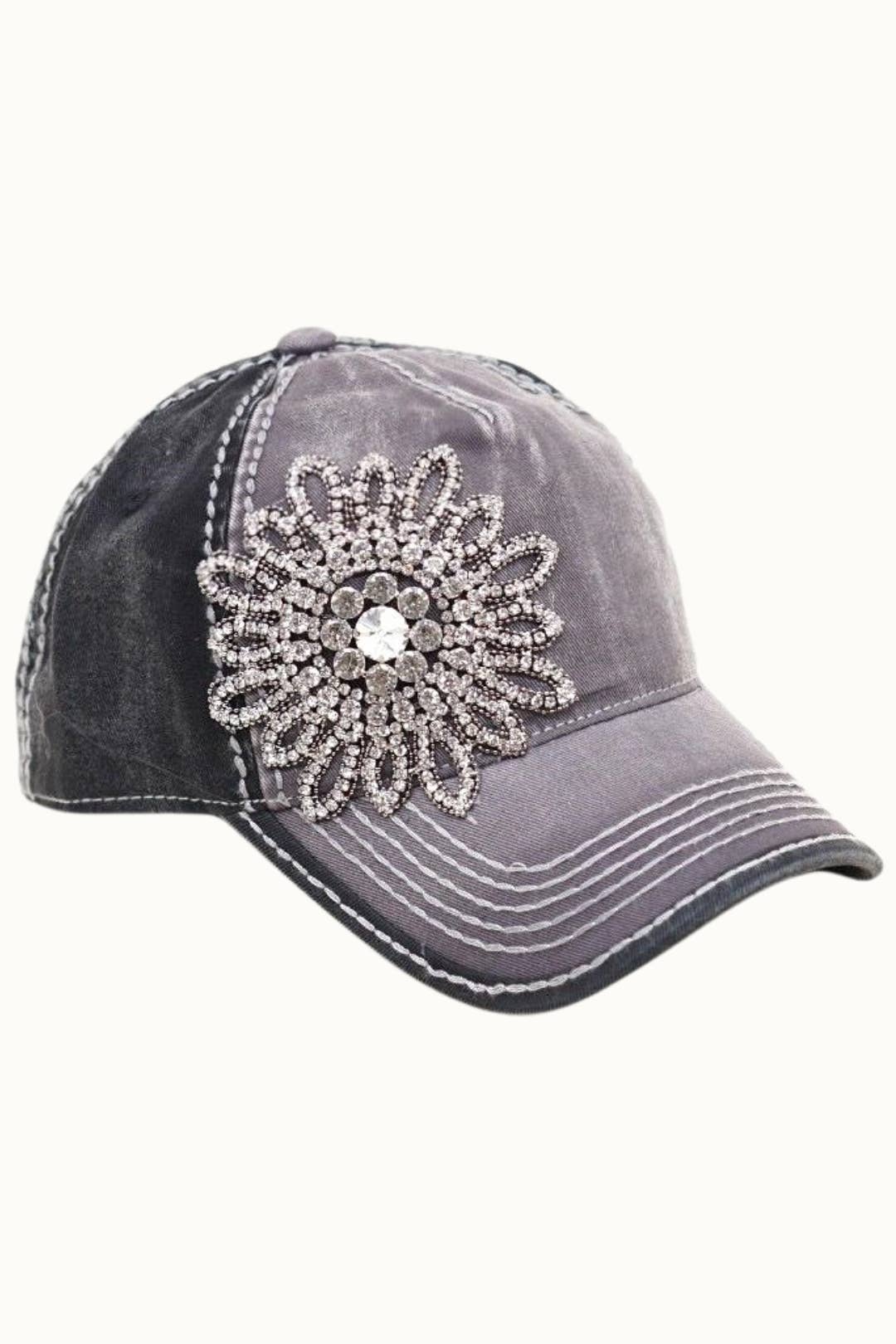 Sunflower Bejeweled Glitz Two-Toned Cap, Adjustable