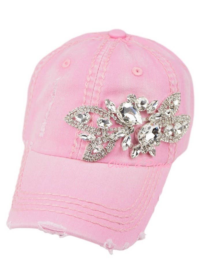 Floral Bejeweled Bling Glitz Cap, Adjustable