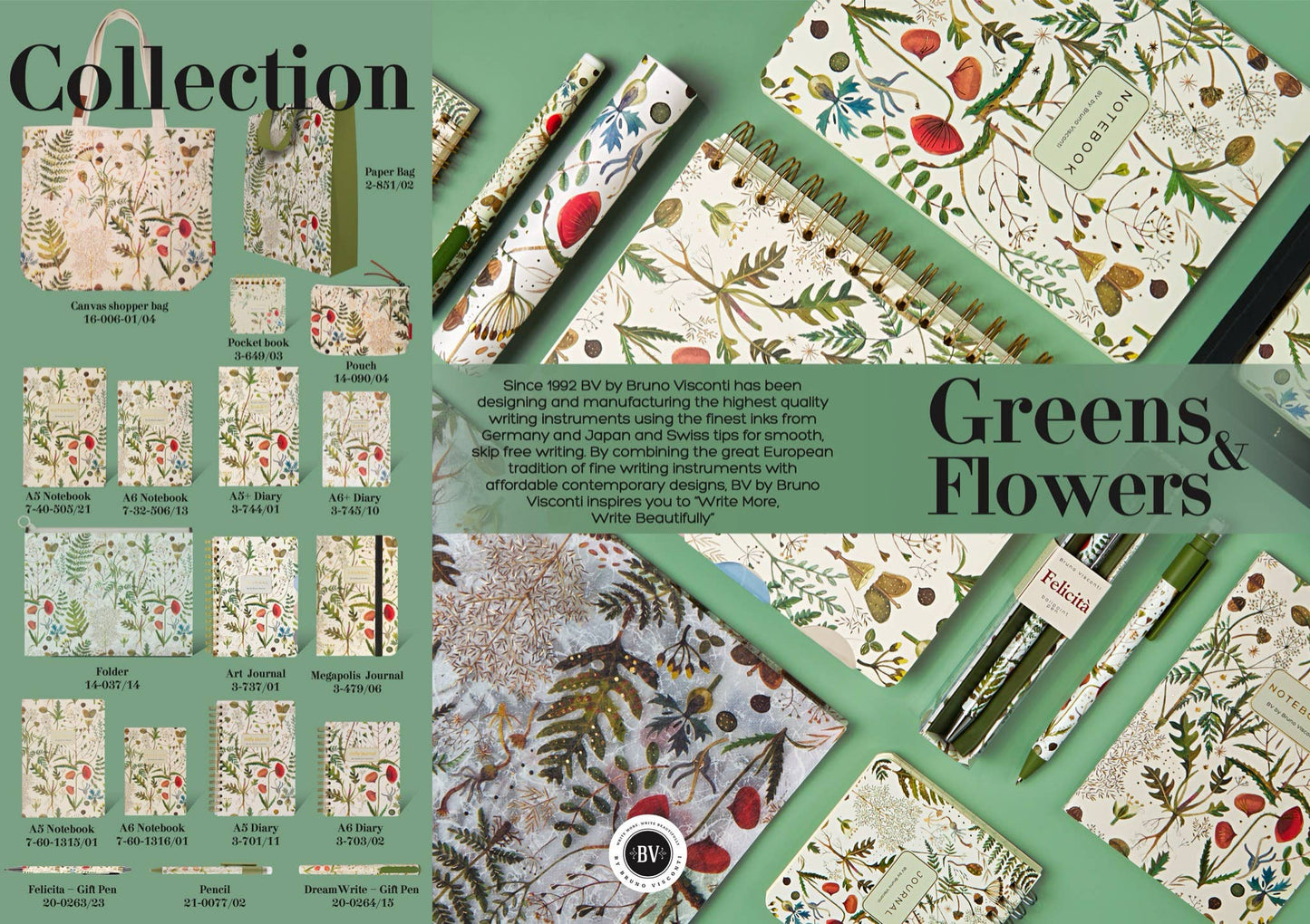 Horizontal Vegan Leather Weekly Planner - Greens and Flowers