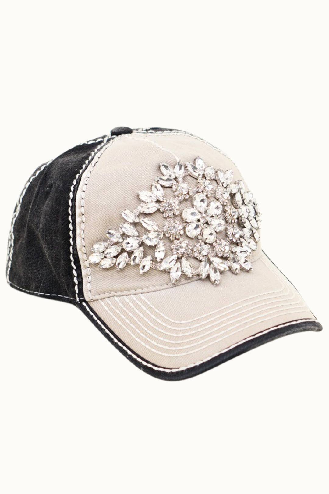 Diamond Bejeweled Bling Glitz Two-Toned Cap, Adjustable