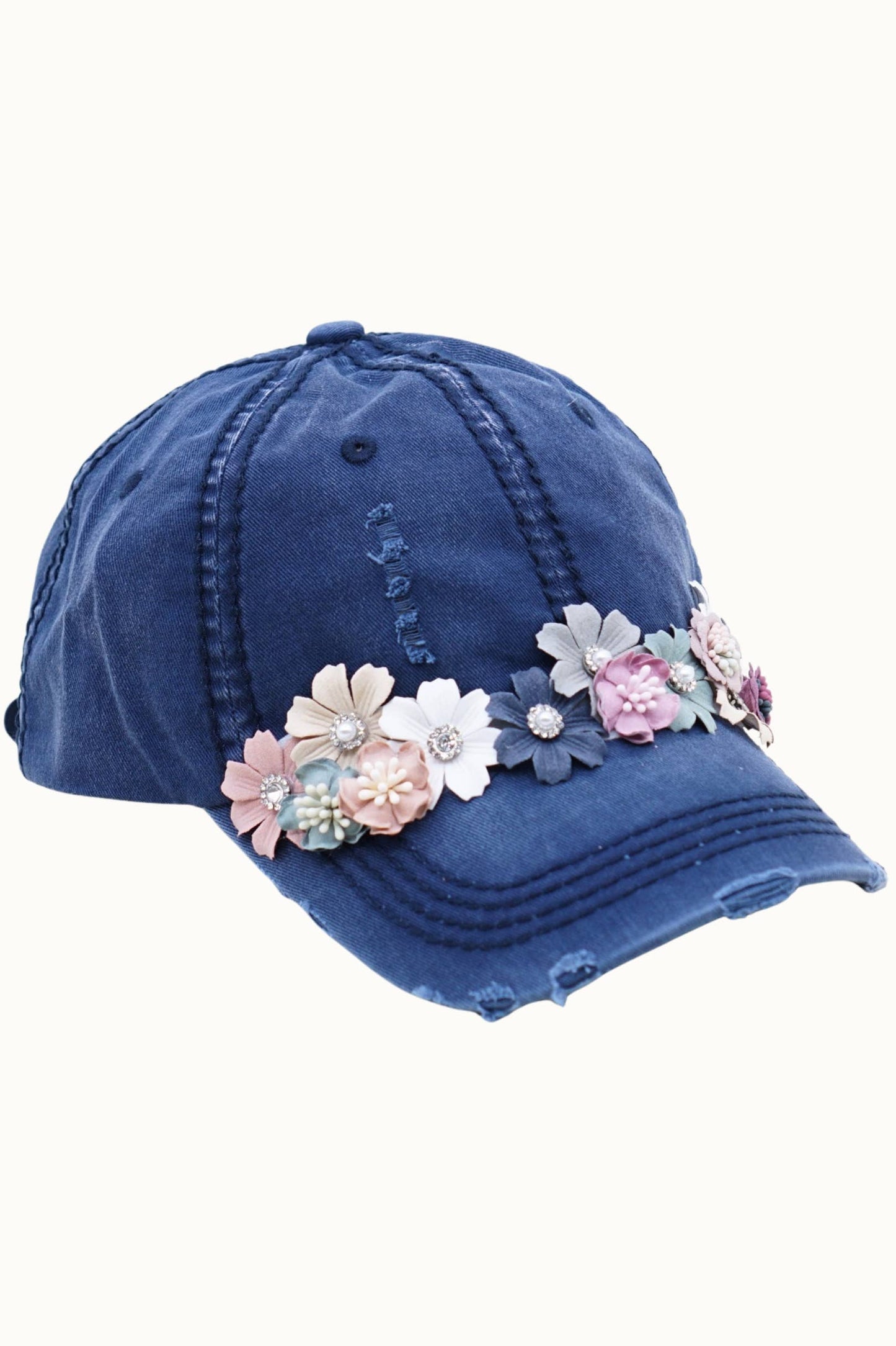 Floral Bouquet Bejeweled Bling Glitz Cap, Adjustable