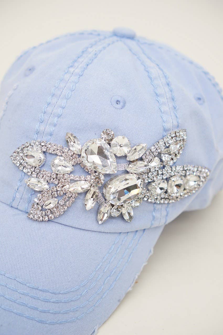 Floral Bejeweled Bling Glitz Cap, Adjustable