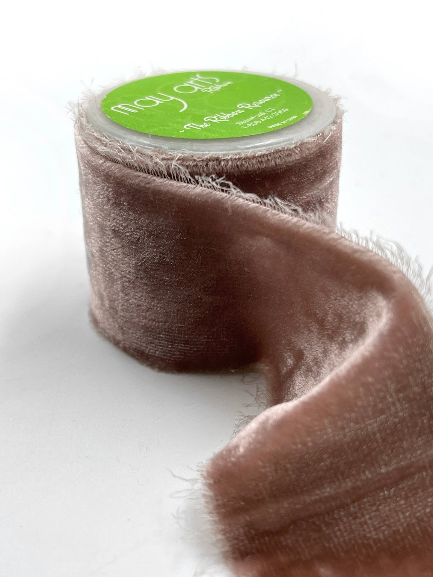 ~1 3/8 Inch Toffee Frayed Silk Velvet Ribbon