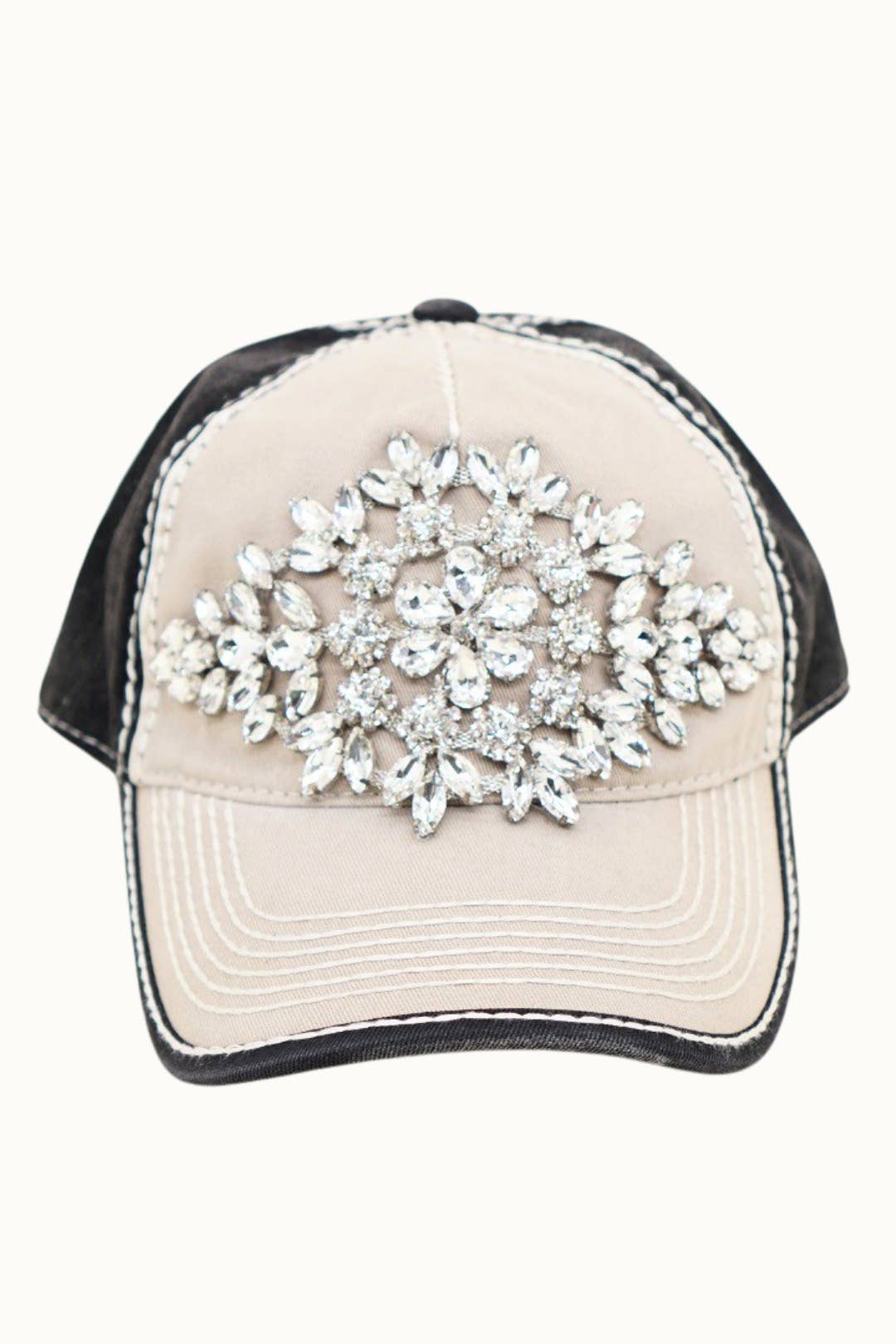 Diamond Bejeweled Bling Glitz Two-Toned Cap, Adjustable