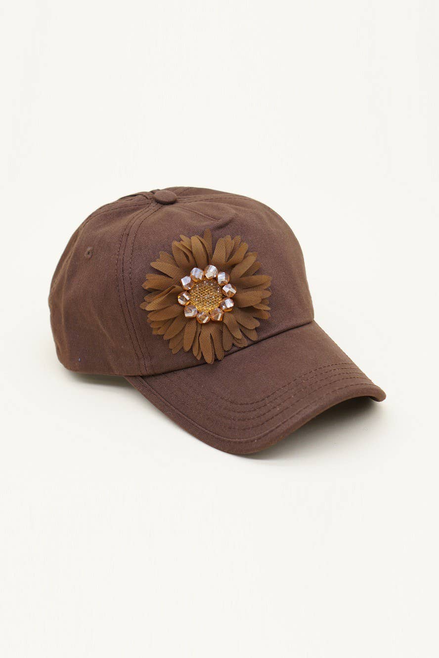 Floral Bejeweled Bling Glitz Cap, Adjustable